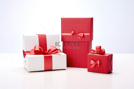 贴纸特效背景图片_白色背景上的红色礼品盒和配套礼品卡