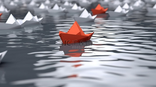 创意船背景图片_白皮书船紧随其后，纸船领先 3D 渲染插图