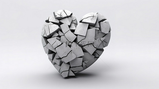 爱心和破碎的爱心背景图片_白色背景下破碎的石心的 3d 渲染