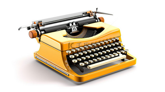 使用 3D 技术创建的白色背景上金色饰面的老式打字机