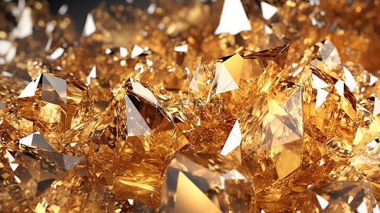 金色华丽水晶背景的 3D 渲染