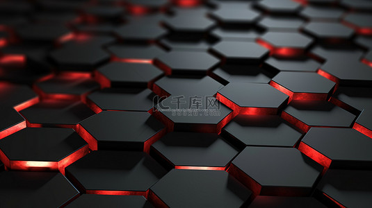 拼图网格背景图片_3d 渲染黑色六边形背景与醒目的红色元素