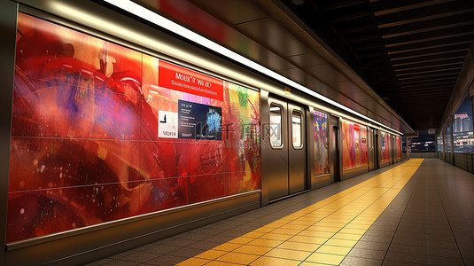 地铁背景图片_地铁广告牌广告的 3d 渲染