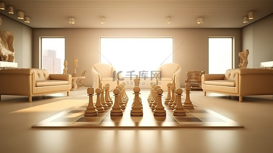 冠军棋盘室的 3d 渲染插图