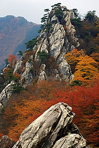 秋山背景图片_秋天山顶上的一组岩石