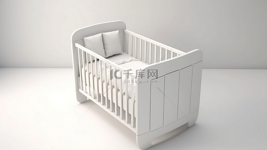 白色背景与 3D 渲染婴儿床