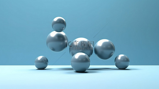 浅蓝色背景上单色悬浮球体的 3d 渲染