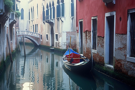 狭窄背景图片_威尼斯狭窄运​​河上的两艘贡多拉