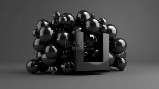 3D 渲染中的黑色气球概念时尚大胆