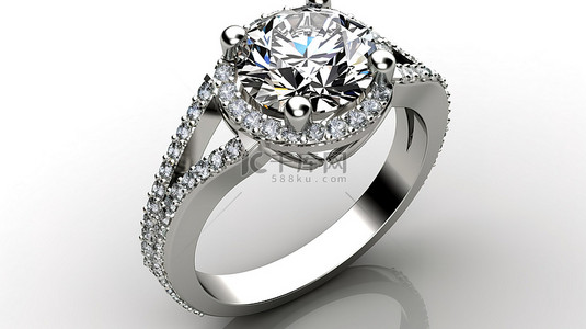 圆形宝石背景图片_光环订婚戒指内平柄花丝的 3D 渲染，具有圆形主石