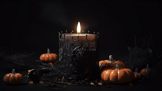 哥特格纹背景图片_带有黑色支架的怪异 3D 蜡烛插图，非常适合万圣节装饰