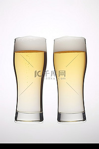 啤酒白背景图片_白色表面上有两个啤酒杯，有轮廓