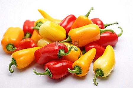 蔬菜免扣PNG图背景图片_白色表面上的小红辣椒和黄辣椒
