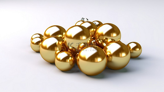 金色珍珠项链背景图片_白色背景下 3D 渲染中的金色珍珠