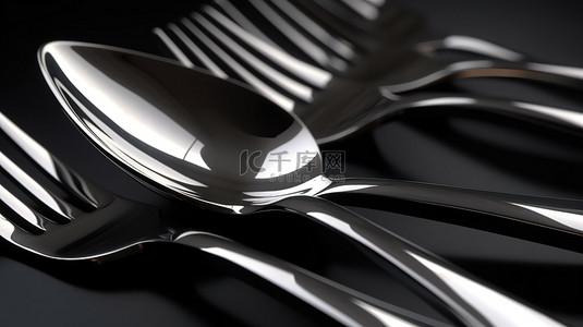 早餐桌面背景图片_银器叉子勺子和刀子的时尚 3D 渲染