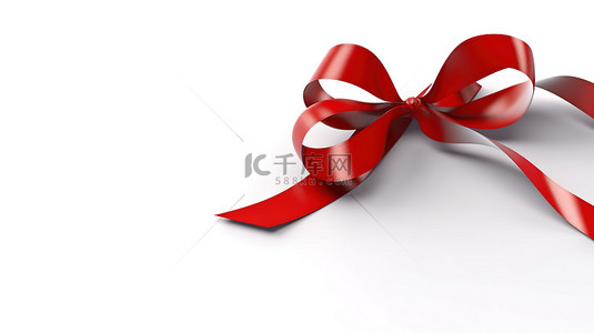心形标签，带有红丝带和蝴蝶结，白色背景 3D 插图