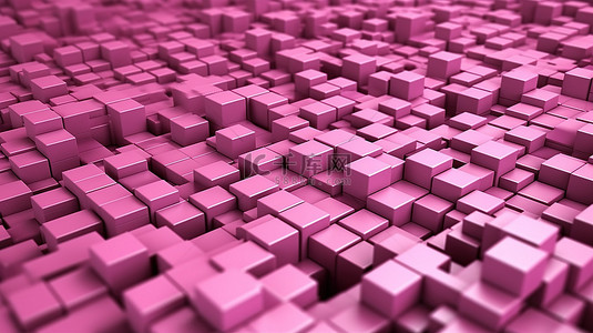 具有抽象设计的粉红色 3d 方形像素模板