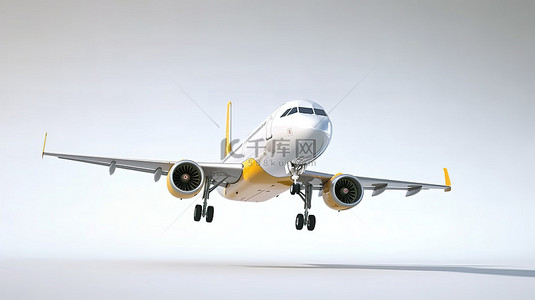 平原插画背景图片_平原背景上的 3D 渲染孤立商用飞机的插图