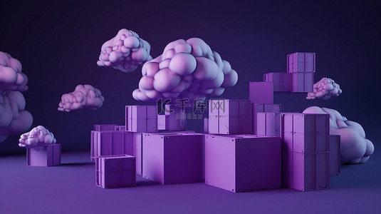 网管背景图片_紫色背景高质量渲染上的全景 3d 云存储