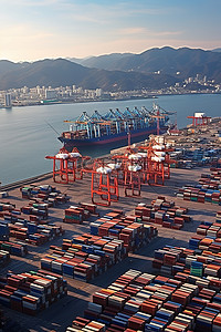 港口贸易背景图片_韩国洪港市位于首尔湾的港口鸟瞰图