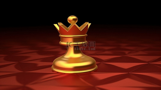国际象棋标志背景图片_社交媒体哑光红板上富豪国际象棋国王徽章 3D 金色符号
