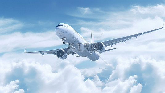 卡通的天空背景背景图片_3d 渲染的飞机穿过天空背景