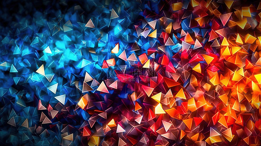 抽象 3D 插图中带对角线擦除的照明三角形马赛克