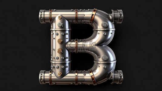 金属管字母表 3d 渲染的字母 b