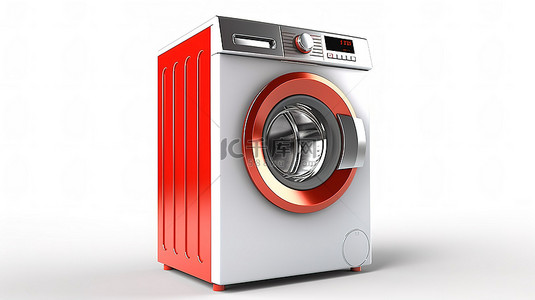 3D 渲染白色背景与红色丝带现代洗衣机以最优惠的价格