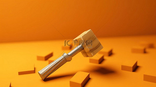 手工木雕背景图片_3D 渲染的单色木凿子在充满活力的橙色背景下