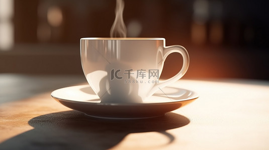 早晨喝咖啡背景图片_3d 渲染背景中的早晨振作白咖啡杯