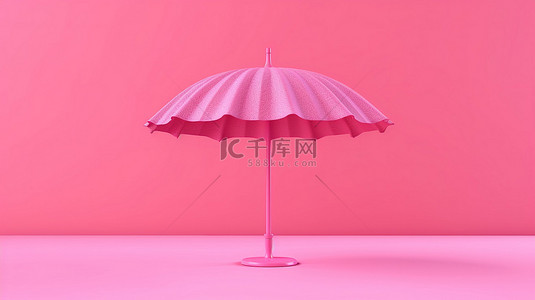 单色粉色沙滩伞反对纯色背景 3d 渲染