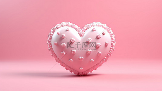 浅粉色背景上真实柔软的粉色心的 3D 插图，庆祝各个方向的爱