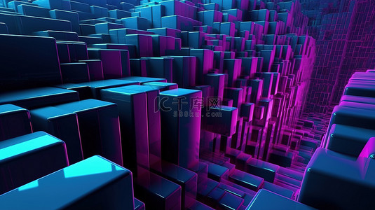 产品展示 3d 紫色和蓝色抽象几何背景的未来派科幻插图