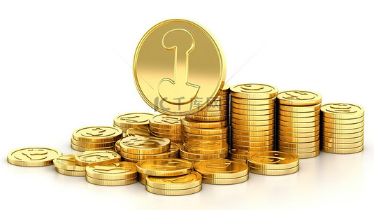 孤立金融概念金币的 3D 渲染，带有美元符号图表条和代表利润增长的绿色箭头