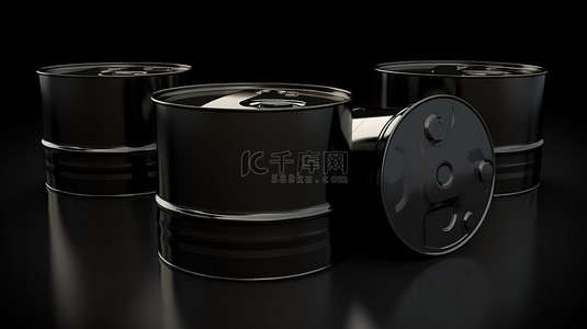 油桶和气罐的 3D 渲染，带有深色色调的货币符号