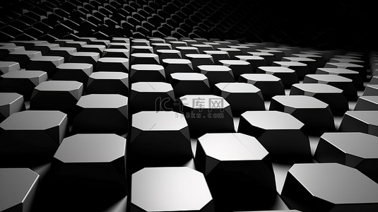 黑色和白色的六边形 3D 抽象图案