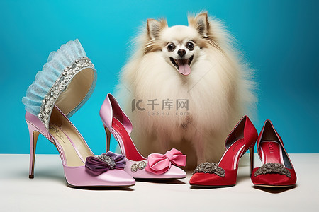 珠宝时尚背景图片_小狗高跟鞋鞋子珠宝时尚潮流风格