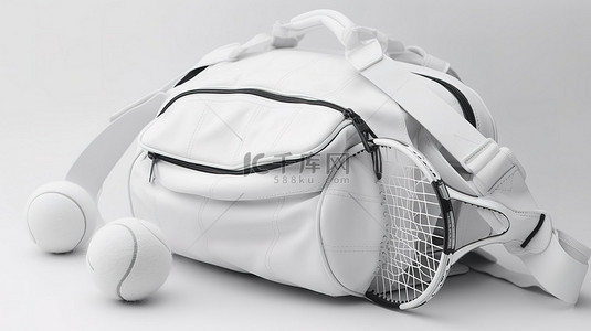适合比赛背景图片_运动型 3d 渲染网球拍包和白色背景上的球，非常适合比赛和学校