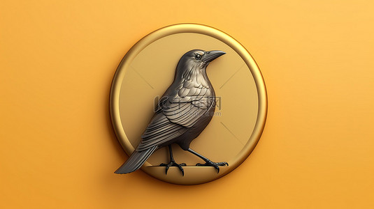狐狸和乌鸦背景图片_标志性的乌鸦哑光金板，带有 3D 渲染的社交媒体金色符号