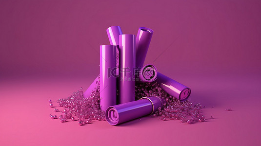 充满活力的紫色 3D 烟花非常适合节日场合，隔离在活泼的粉红色背景上