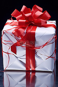 一个礼品盒用红色包装纸和红色丝带包裹着