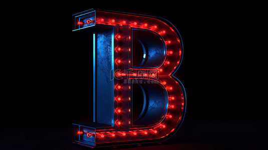 b红色背景图片_充满活力的 3D 霓虹灯 b 字母以红色照亮，周围环绕着蓝色背景