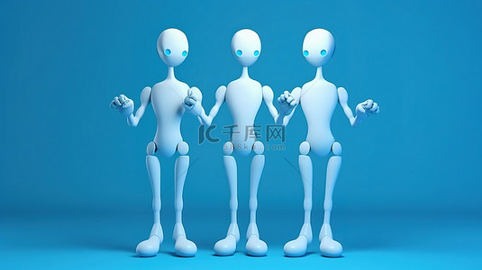 健康身体背景图片_动画 3D 模型，具有弹性身体部位四肢和手独立站立在蓝色背景下