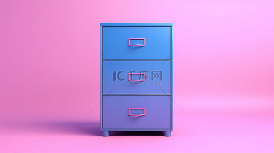 学习组织背景图片_3D 渲染的双色调蓝色橱柜在粉红色背景下弹出