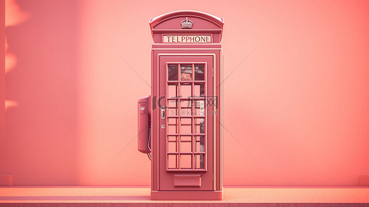 伦敦英语背景图片_复古英语电话亭，在 3D 渲染的充满活力的粉红色背景下具有双色调效果
