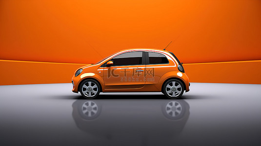 开车景象背景图片_橙色城市汽车的 3D 渲染，带有空白画布，适合您的创意设计