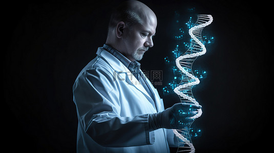 基因dna背景图片_手拿 3D DNA 模型的医疗专业人员
