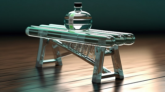 健康健身锻炼背景图片_带有水瓶的健身凳的 3D 渲染