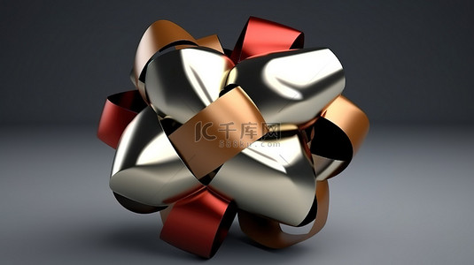 3D 渲染的节日几何丝带球用于圣诞装饰